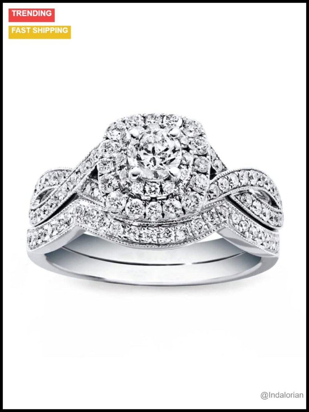 Platinum Plated Silver Moissanite Bridal Set Engagement Ring Princess Cut